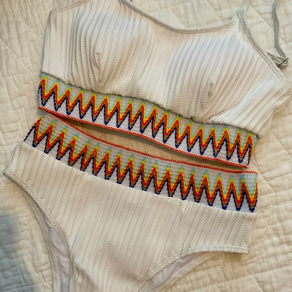 Contrast High Waisted Tummy Control Bikini Set Spandex Swimsuit 2 Piece